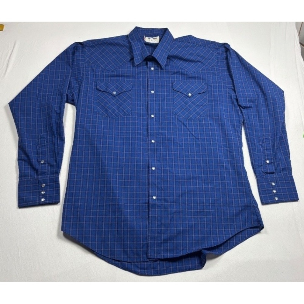 Ruddock Mens Blue Plaid Long Sleeve Pearl Snap Western Shirt XL USA Made